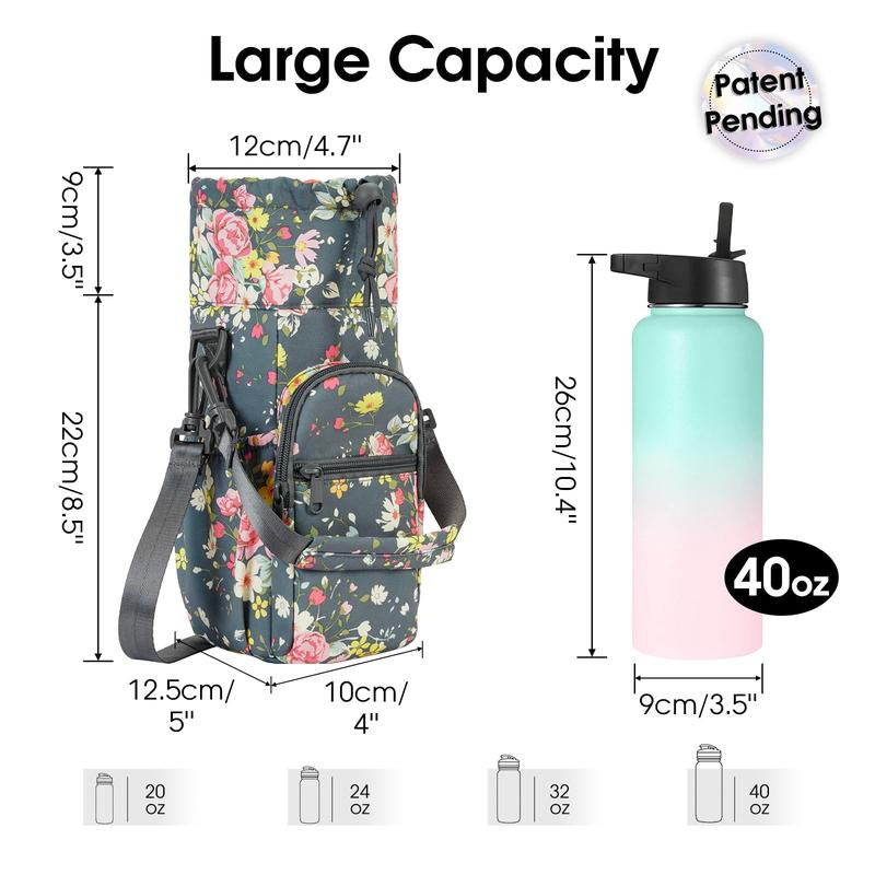 Sportsnew Water Bottle Holder with Strap 32Oz 40Oz Insulated Water Bottle Carrier Sling Bag with Phone Pocket Water Bottle Sleeve for Walking Hiking