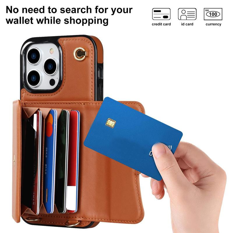 Phone Case with Card Slot & Lanyard, 1 Count Shockproof Phone Protective Cover, Phone Accessory Compatible with Iphone 15 Pro Max 14 plus 13 Pro