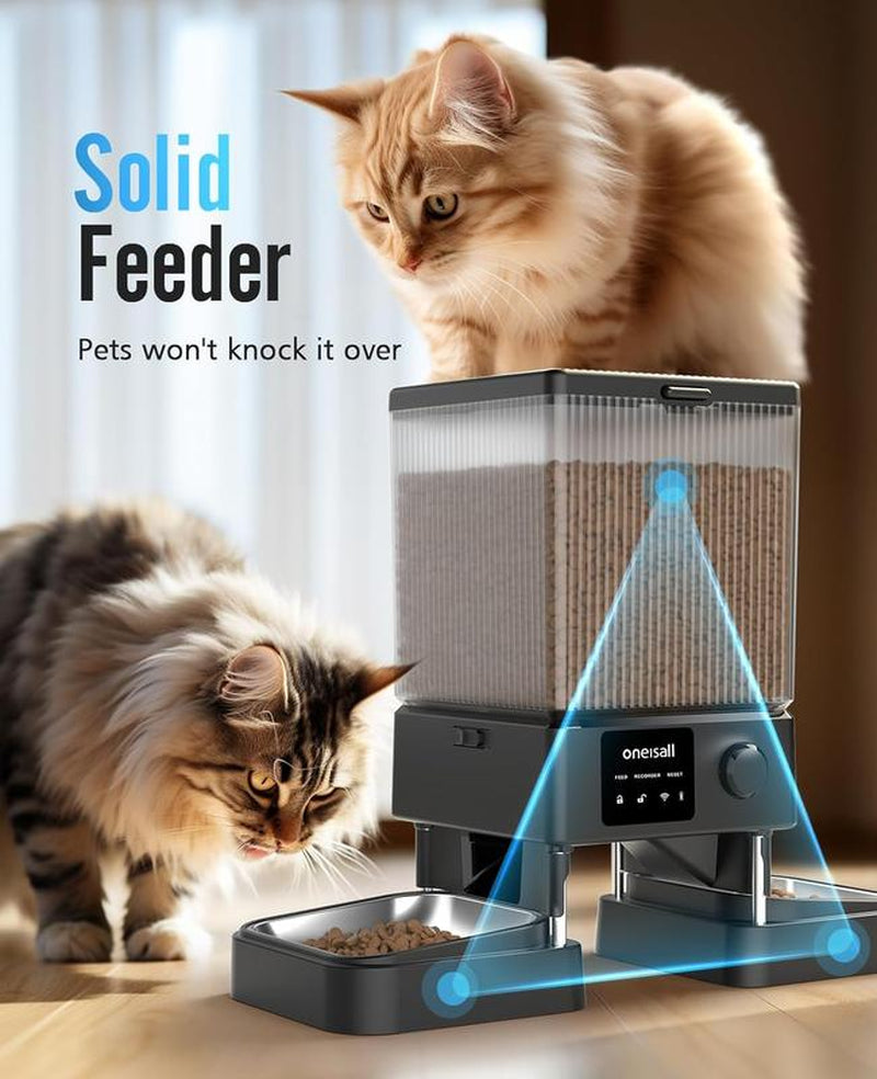 Oneisall Automatic Cat Feeder with 5G Wifi, Automatic Cat Food Dispenser for 2 Cats, Dogs, Small Pets, 20 Cups/5L Timed Dry Food Dispenser with APP Control