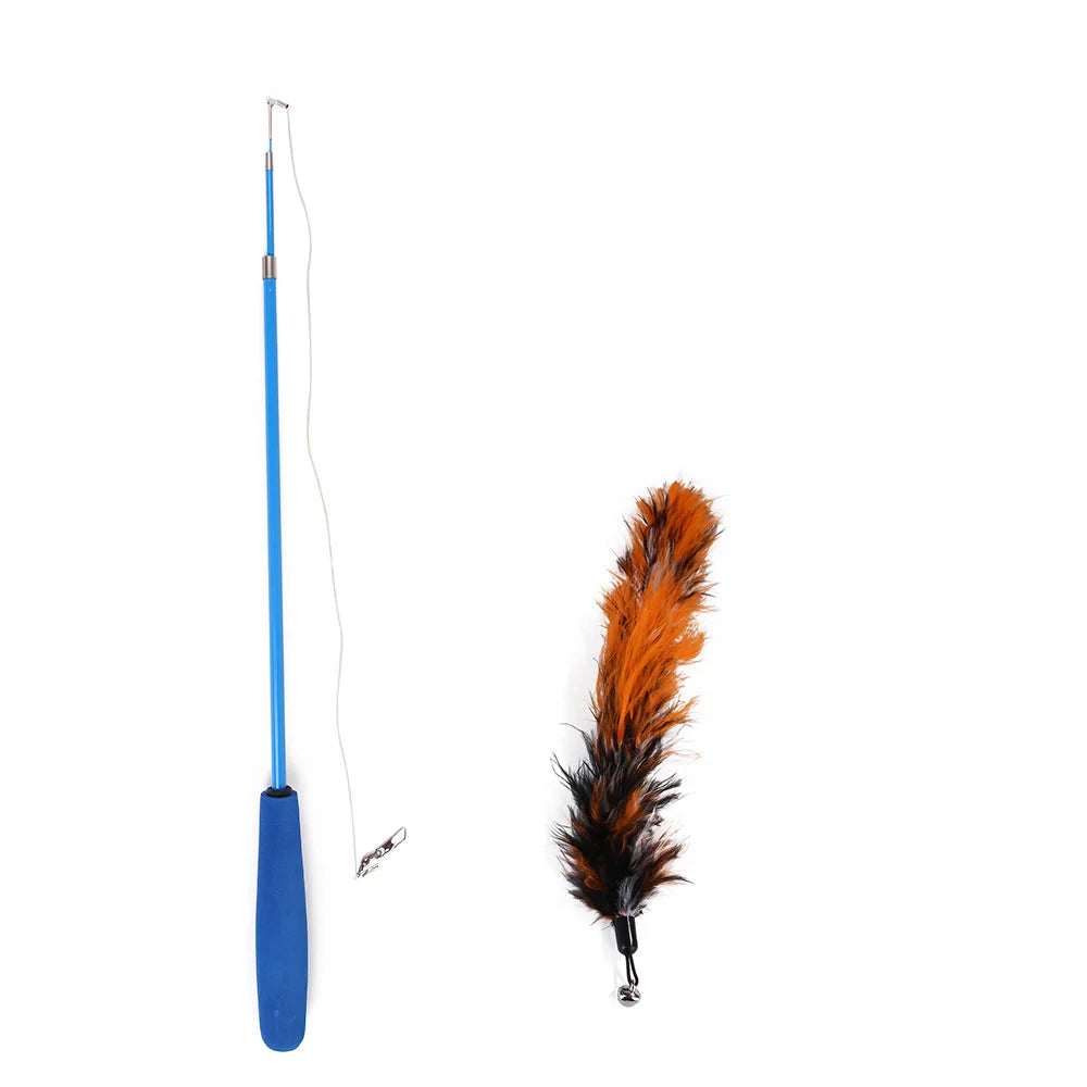 Cat Interactive Toy Feather Teaser Stick Wand Pet Retractable Feather Bell Refill Replacement Catcher Product for Cat Exercise