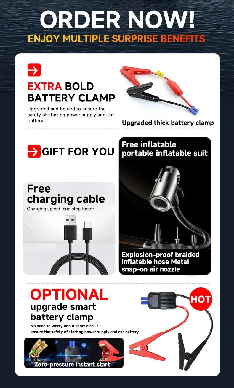 Jump Starter with Air Compressor with Solar Panel 12V Car Battery Starter (7.0L Gas/5.5L Diesel) 150PSI Tire  Inflator (HZ-S4)