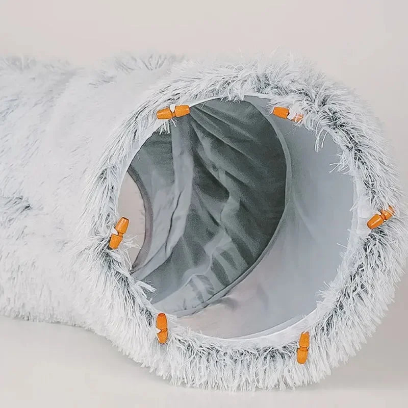 Plush Cat Bed with Tunnel for Indoor Cats Multifunctional Cat Tunnel