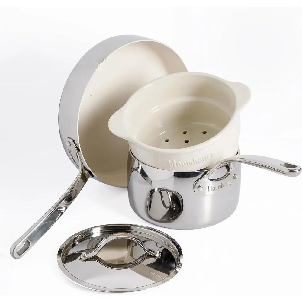 Triply Stainless Steel Pots and Pans Cookware Set W/Non-Stick Non-Toxic Ceramic Interior Oprah's Favorite Things