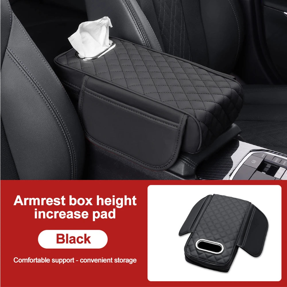 Car Armrest Box Pad Tissue Box Cover With Side Storage Pocket