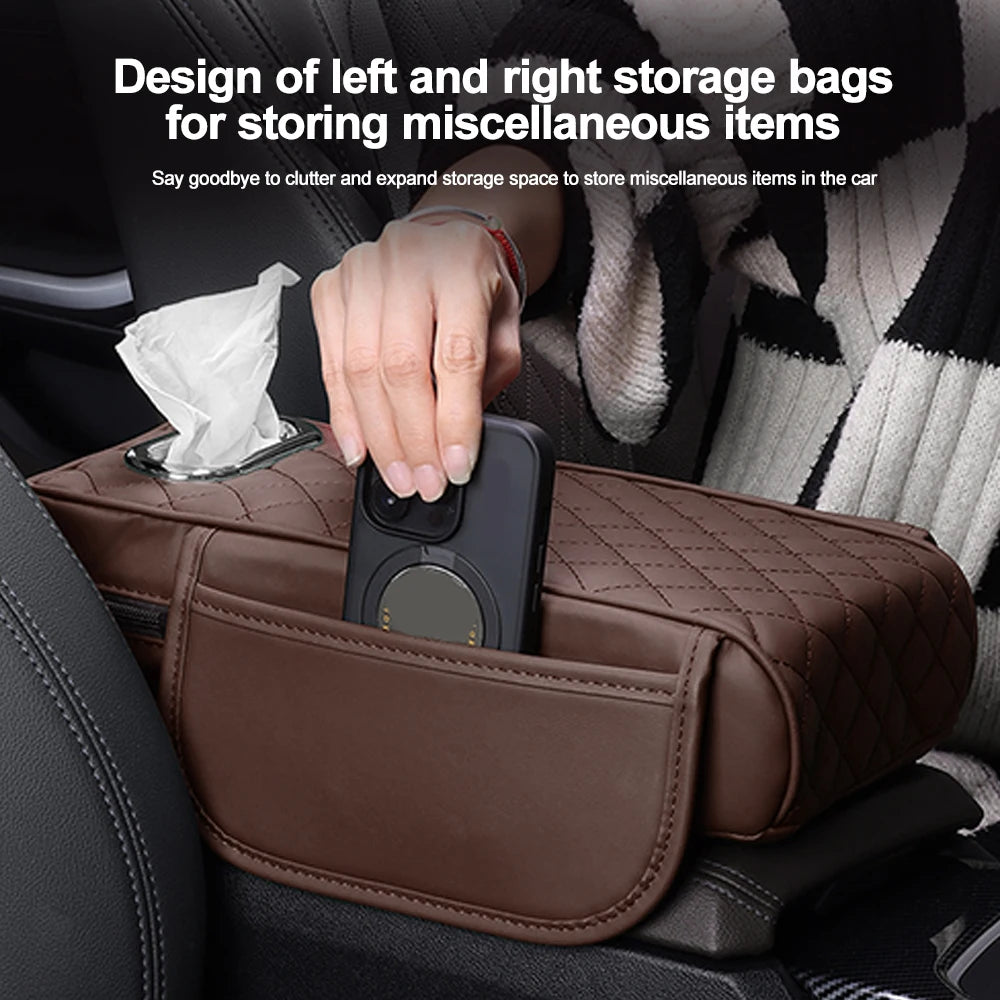 Car Armrest Box Pad Tissue Box Cover With Side Storage Pocket