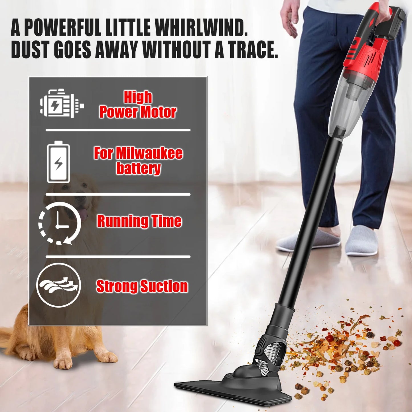 Cordless Vacuum Cleaner for Milwaukee 20V Battery Handheld Vacuum Cleaner Portable for Hard Floor Carpet Car Pet Hair No battery