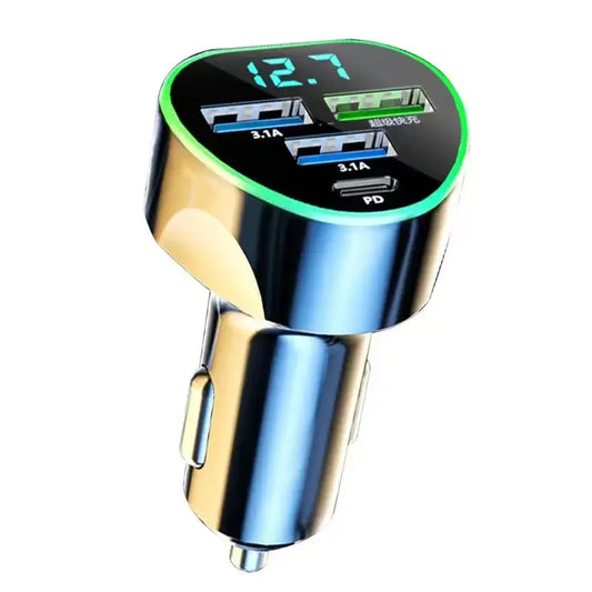 Car Phone Charger USB Type C Super Fast Charge in Car with LED Voltage Monitor