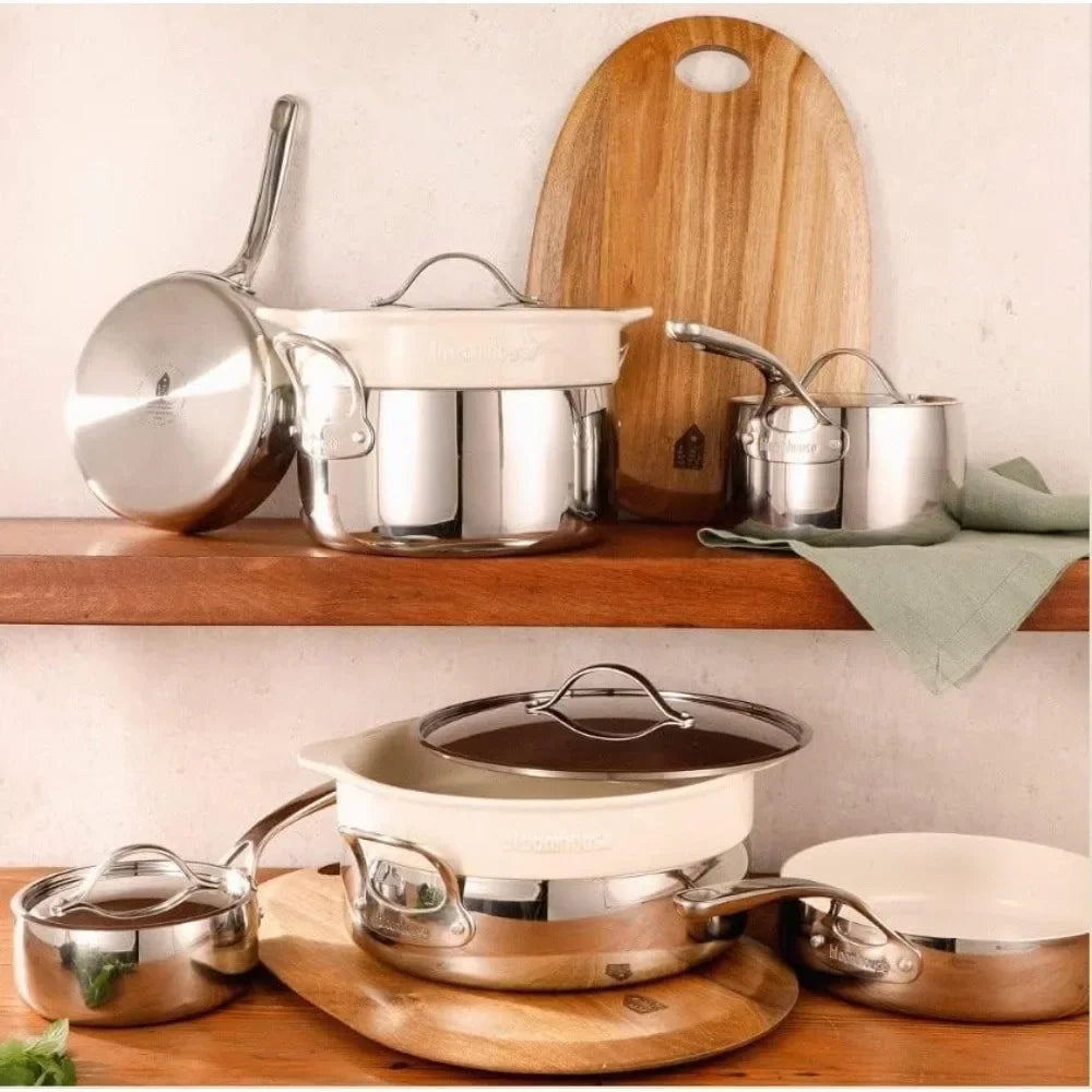 Triply Stainless Steel Pots and Pans Cookware Set W/Non-Stick Non-Toxic Ceramic Interior Oprah's Favorite Things