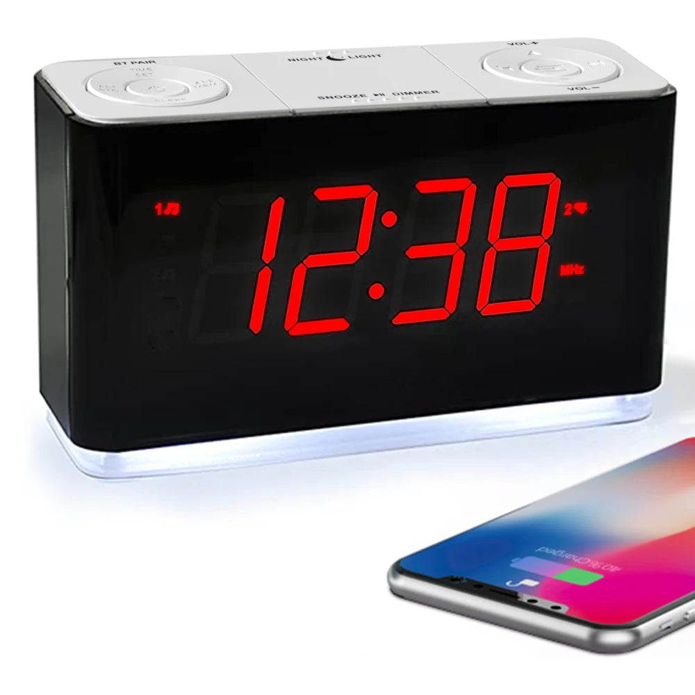 Alarm Clock Radio with Bluetooth, Dimmable LED Display,FM Radio with Sleep Timer, Night Light