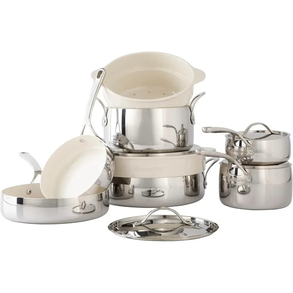 Triply Stainless Steel Pots and Pans Cookware Set W/Non-Stick Non-Toxic Ceramic Interior Oprah's Favorite Things