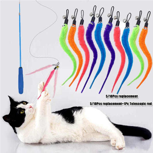 Cat Toy Accessories Worms Replacement Head Funny Cat Stick Pet Toys 5/10/6/11 Pcs Replace Plush