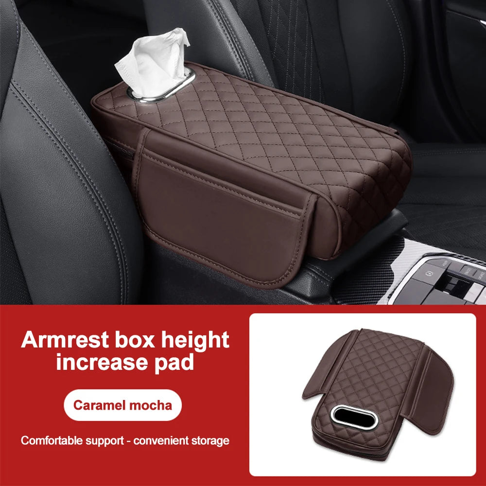 Car Armrest Box Pad Tissue Box Cover With Side Storage Pocket