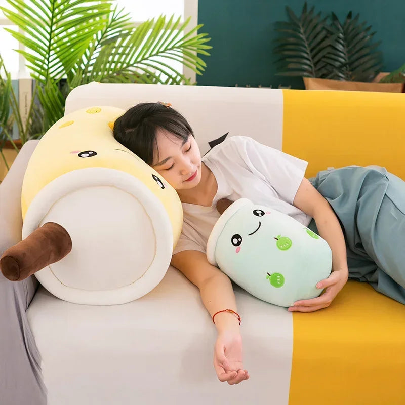 Giant Size Bubble Tea Plushies Squishy Milk Tea Boba Pillow Peluche Ice Cream Fruits Juice Drink Bottle Prop Decor 22-70cm