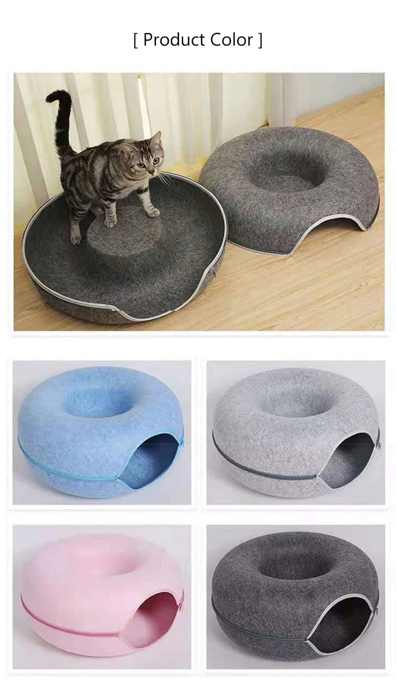 Donut Cat Bed Pet Cat Tunnel Interactive Game Toy Cat Bed Dual-use Indoo