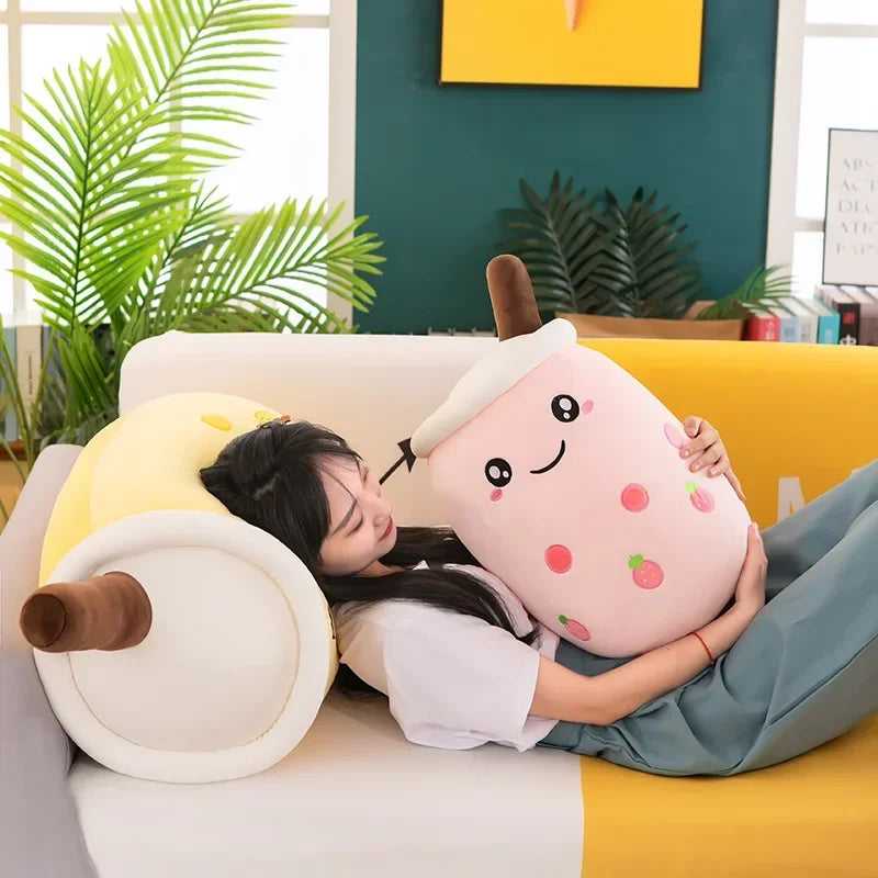 Giant Size Bubble Tea Plushies Squishy Milk Tea Boba Pillow Peluche Ice Cream Fruits Juice Drink Bottle Prop Decor 22-70cm