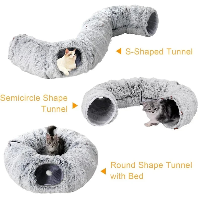 Plush Cat Bed with Tunnel for Indoor Cats Multifunctional Cat Tunnel