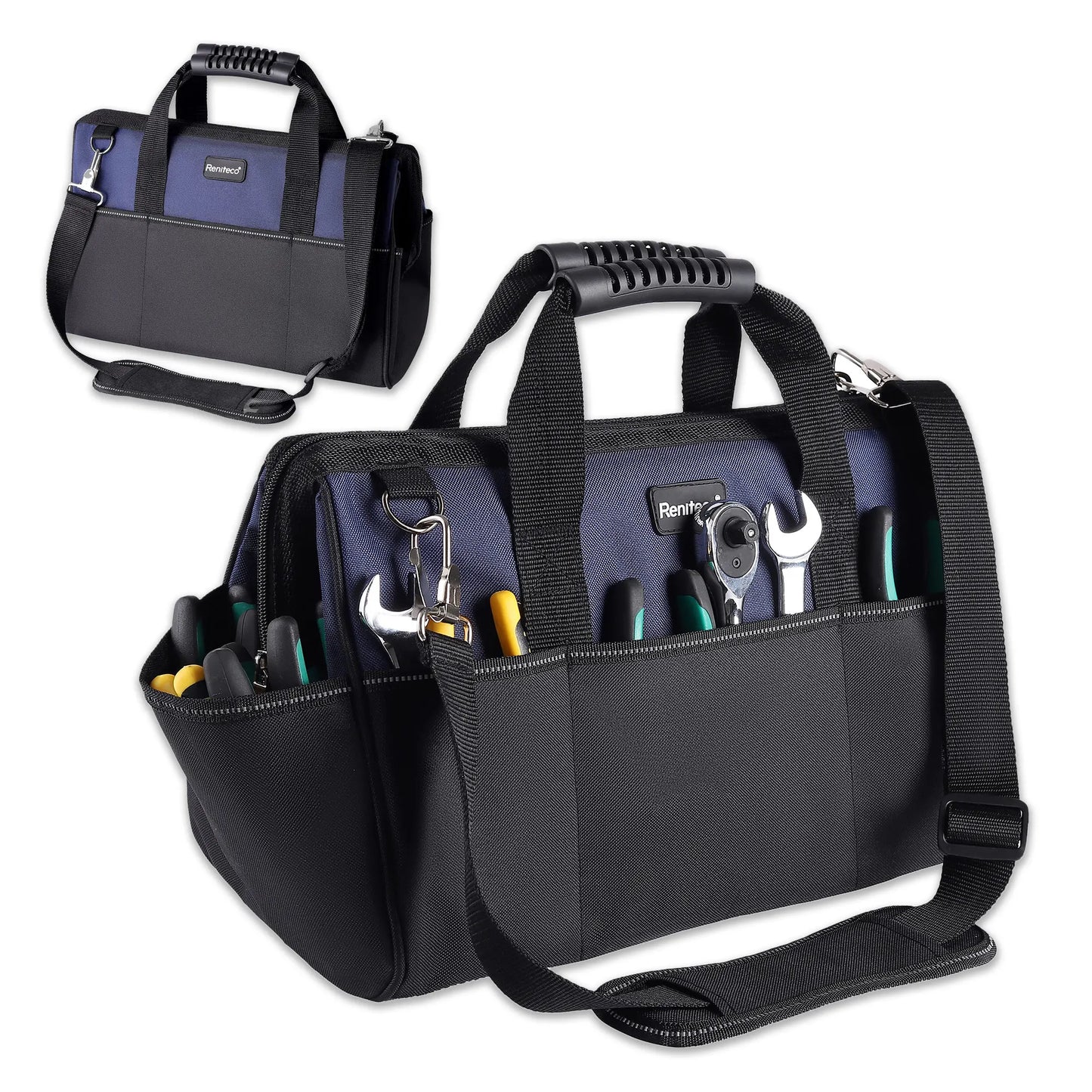 Tool Bags Heavy Duty Organizer Bag For Work Tools, Fabric Tool Tote, Multi-Pockets Wide Mouth Soft Bottom Blue