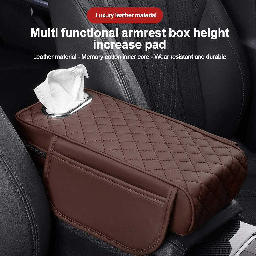 Car Armrest Box Pad Tissue Box Cover With Side Storage Pocket