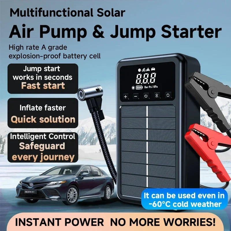 Jump Starter with Air Compressor with Solar Panel 12V Car Battery Starter (7.0L Gas/5.5L Diesel) 150PSI Tire  Inflator (HZ-S4)