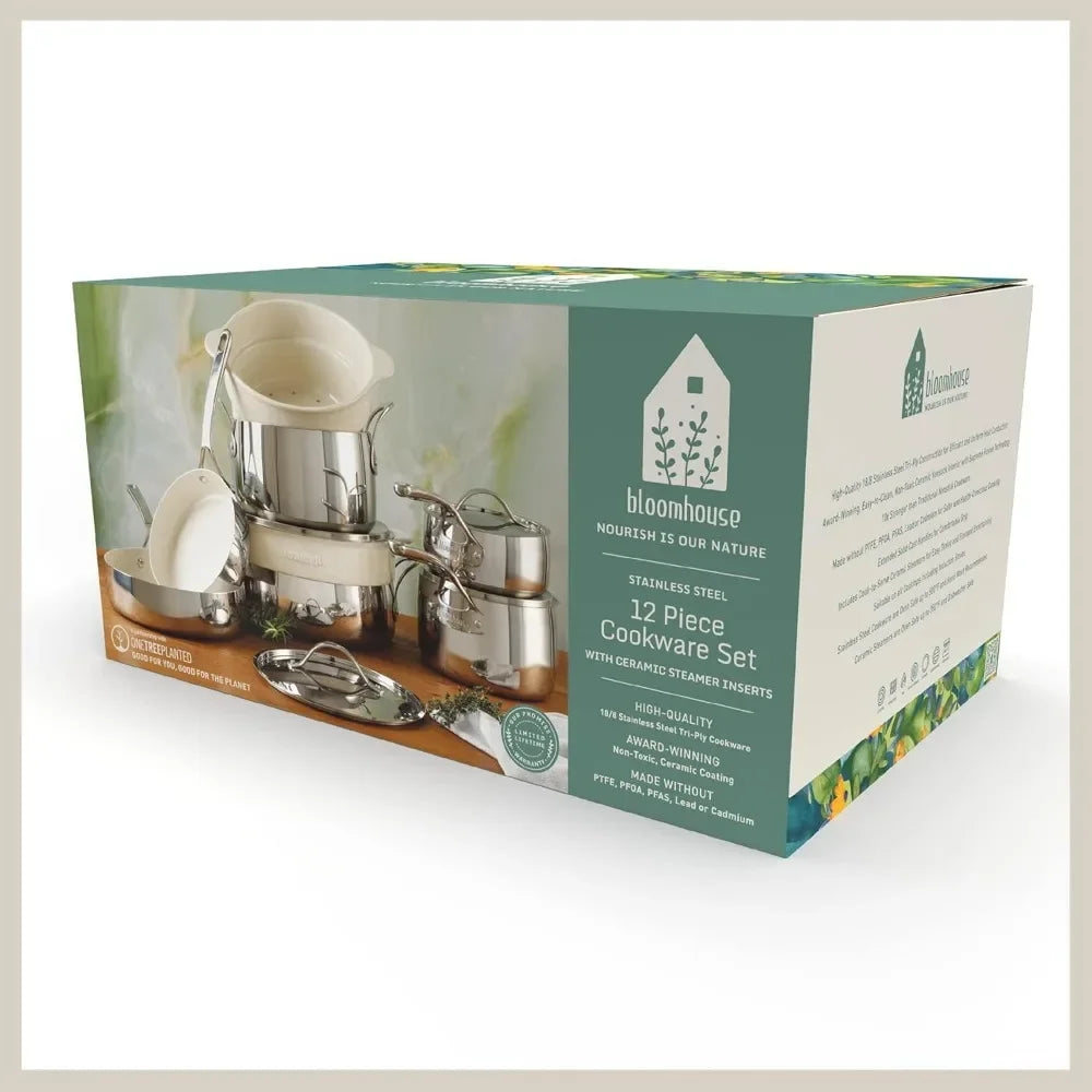 Triply Stainless Steel Pots and Pans Cookware Set W/Non-Stick Non-Toxic Ceramic Interior Oprah's Favorite Things