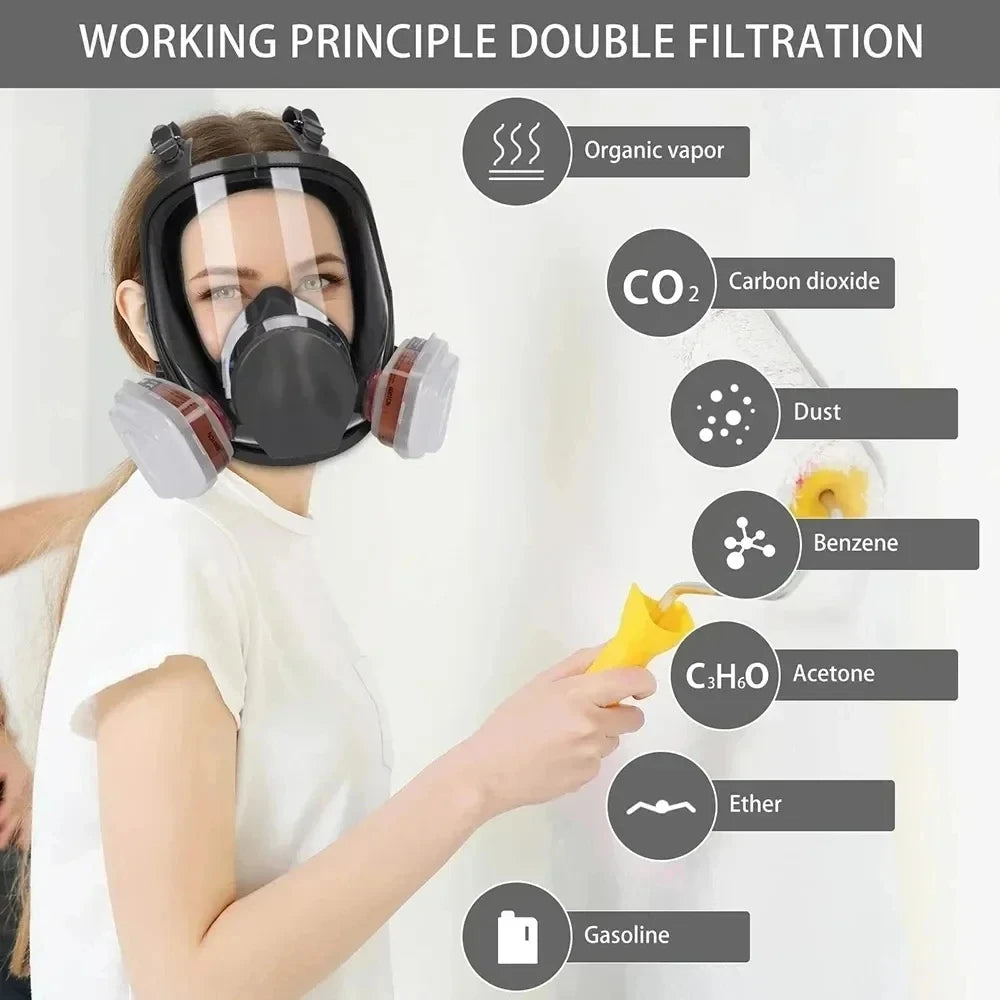 Anti-Fog Gas Mask, Industrial Paint Spray Vaccination Safety Work Dust Filter Full Face Protection with Formaldehyde