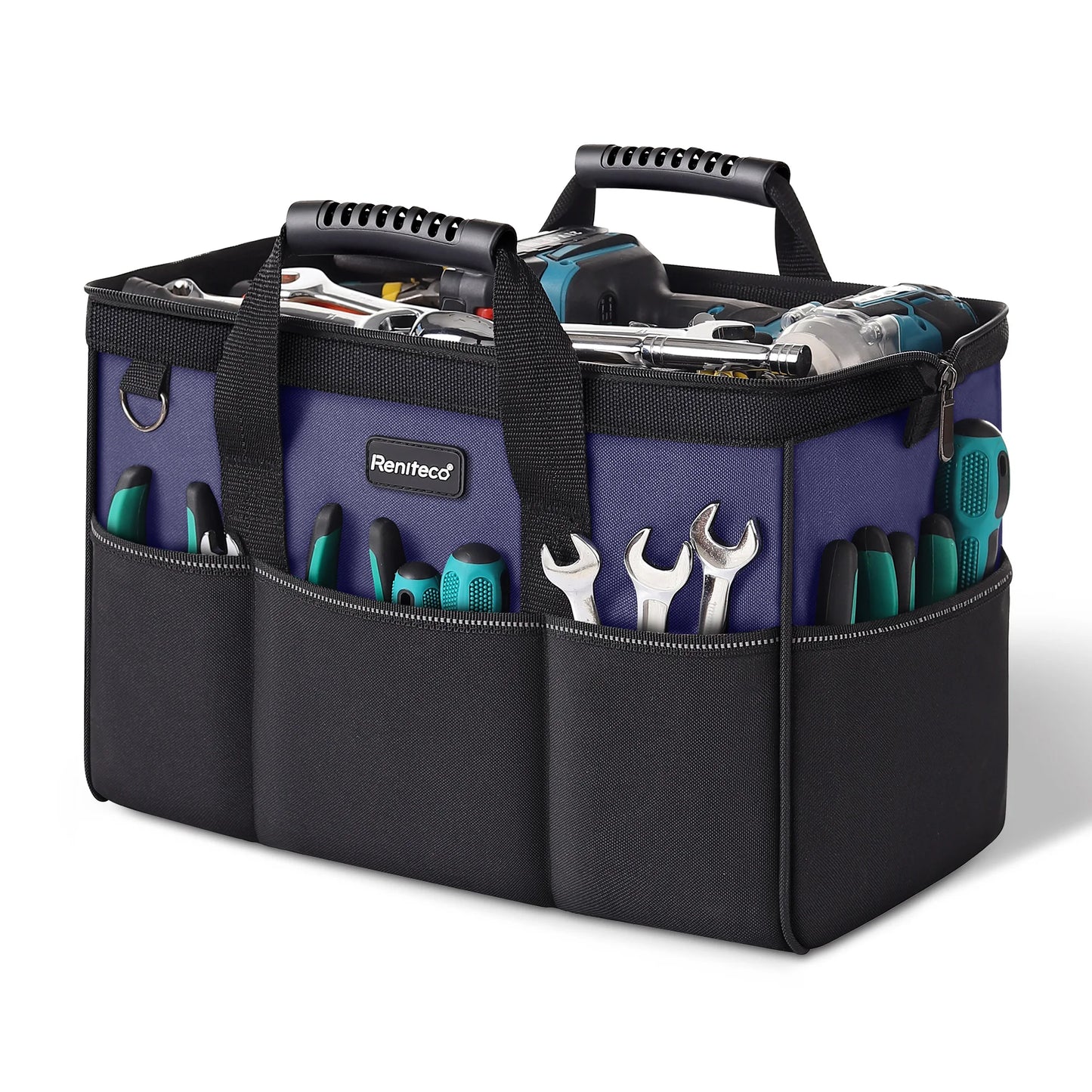 Tool Bags Heavy Duty Organizer Bag For Work Tools, Fabric Tool Tote, Multi-Pockets Wide Mouth Soft Bottom Blue