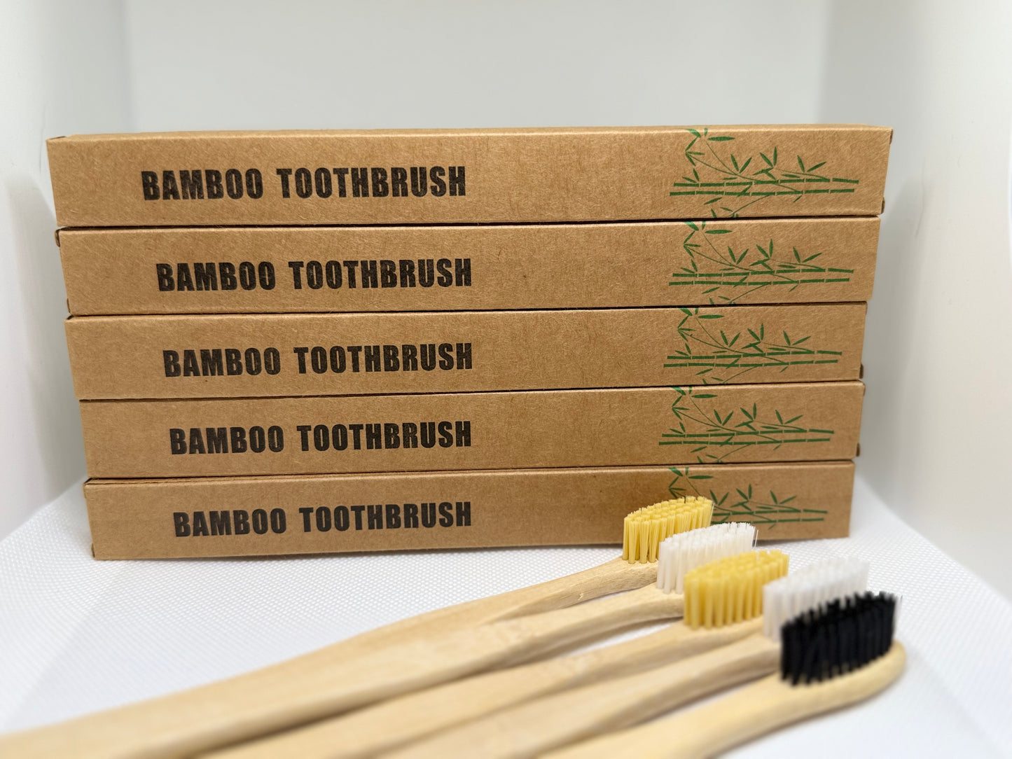 High Quality 5Pcs Adult Toothbrush Set with 100% Biodegradable Bamboo Handle, Eco-Friendly, Anti-Microbial, Plastic-Free Packaging