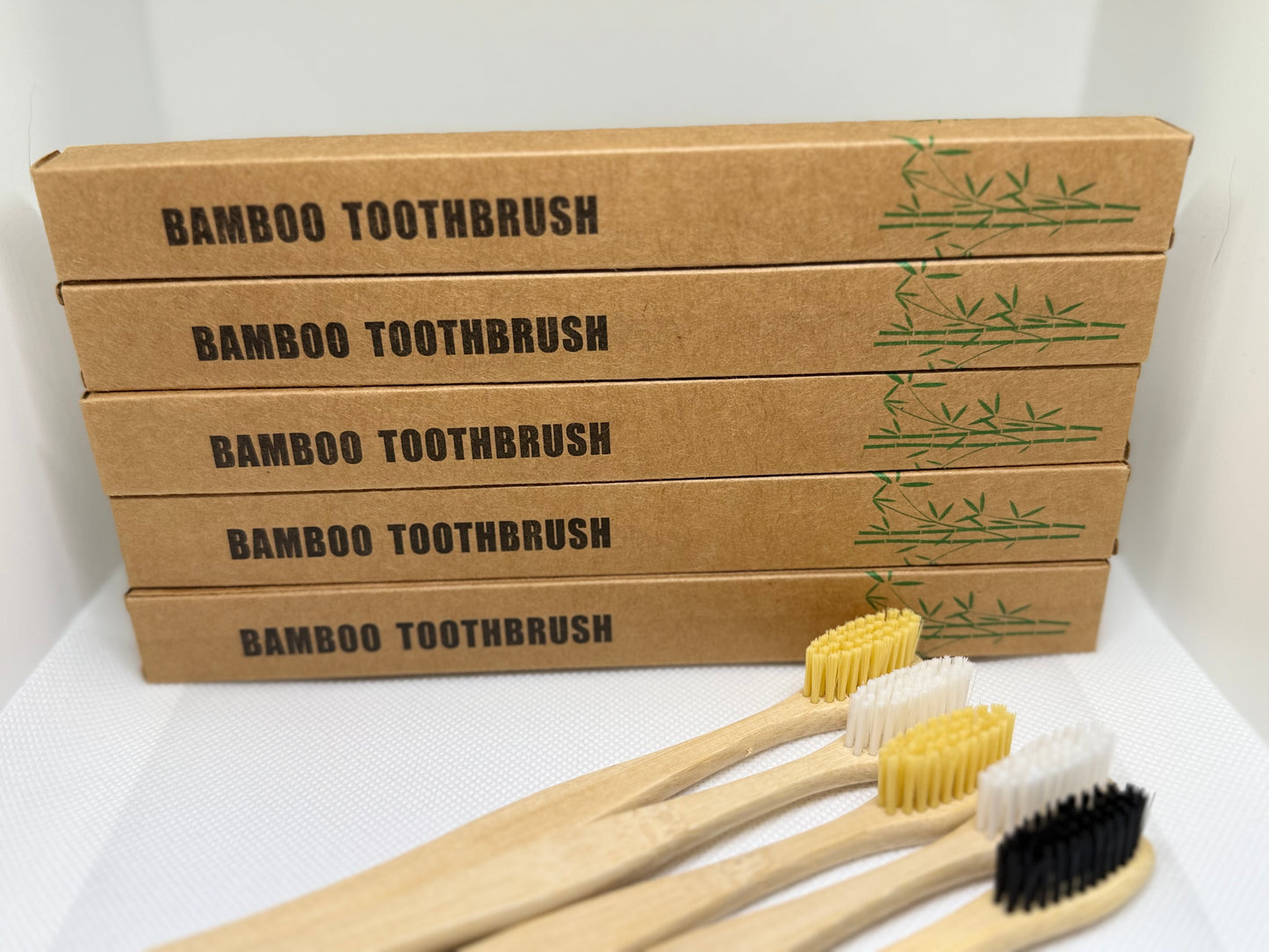 High Quality 5Pcs Adult Toothbrush Set with 100% Biodegradable Bamboo Handle, Eco-Friendly, Anti-Microbial, Plastic-Free Packaging