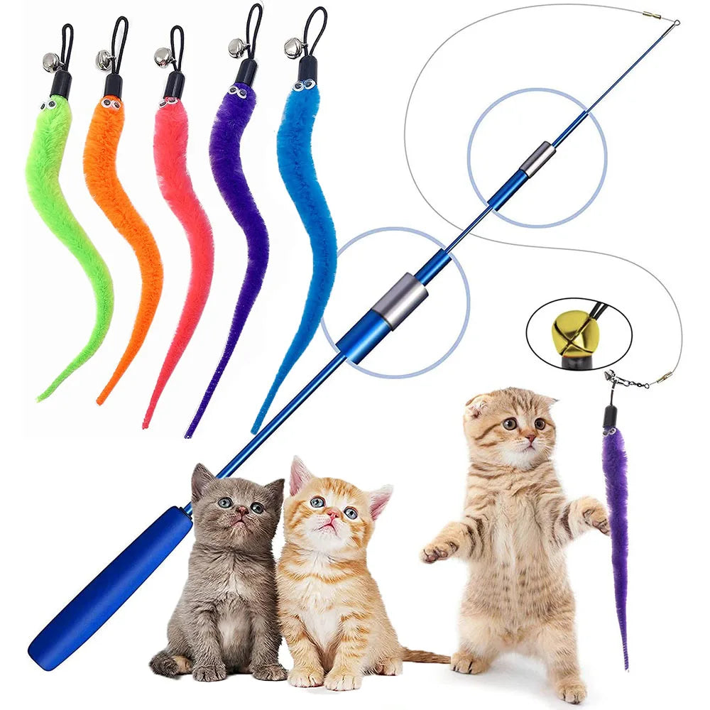 Cat Toy Accessories Worms Replacement Head Funny Cat Stick Pet Toys 5/10/6/11 Pcs Replace Plush