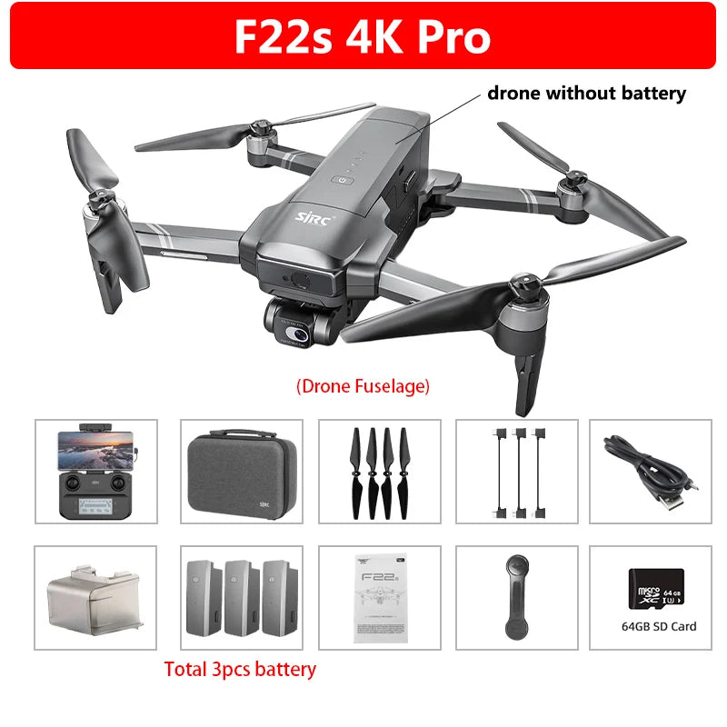 4K Pro Camera Drone Laser Obstacle Avoidance 3.5KM 2-Axis EIS Gimbal 5G WIFI GPS Professional RC Drone SJRC F22S