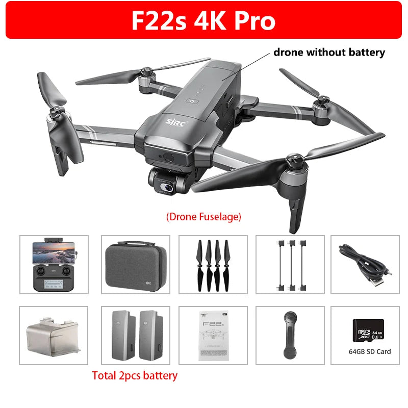 4K Pro Camera Drone Laser Obstacle Avoidance 3.5KM 2-Axis EIS Gimbal 5G WIFI GPS Professional RC Drone SJRC F22S