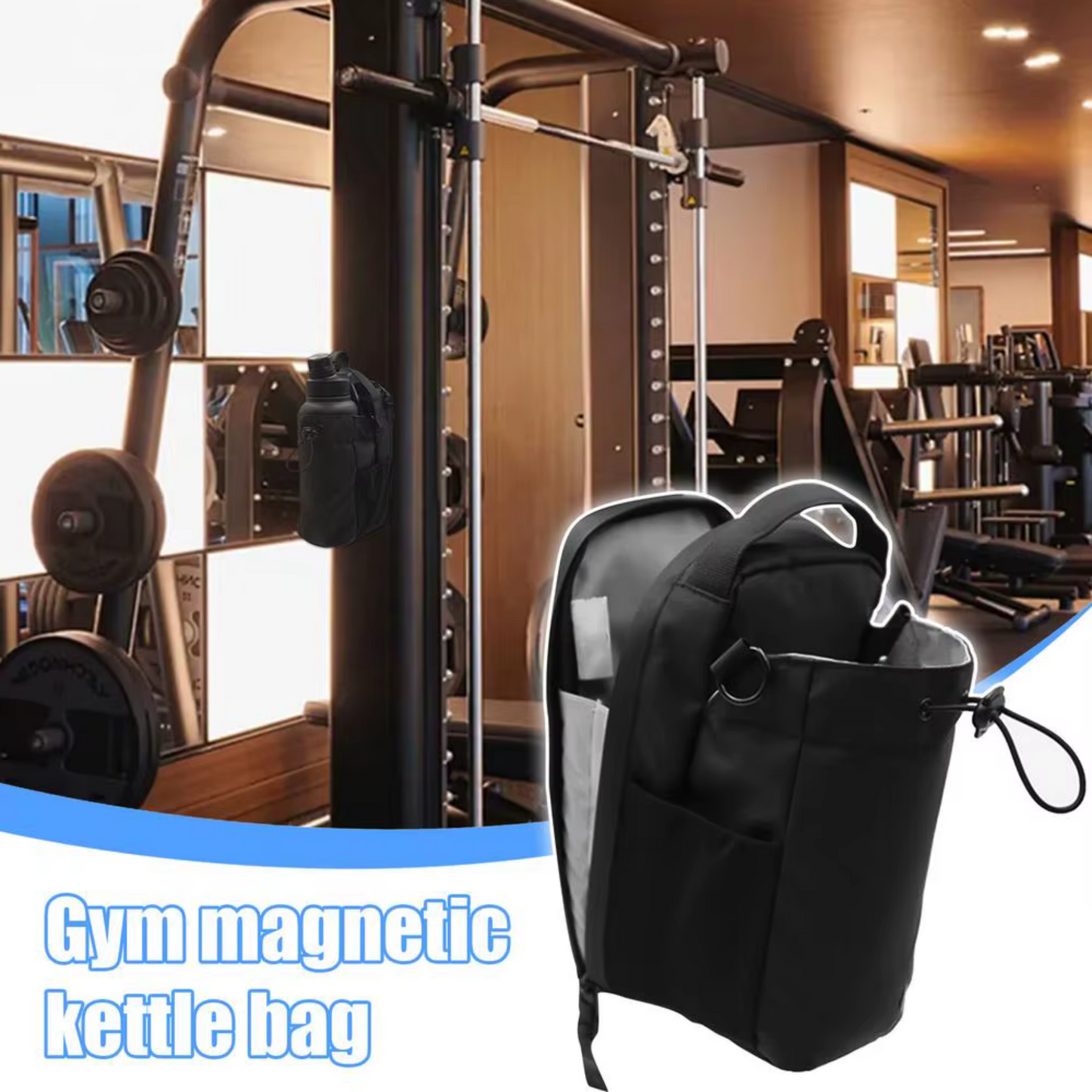 Magnetic Water Bottle Holder Gym Bag with Cell Phone Pocket Strong Magnets Storage Bag