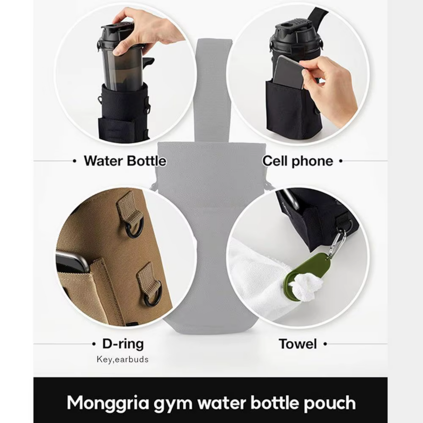 Magnetic Gym Bottle Bag Oxford Cloth Gym Bag Wear-Resistant Drink Pouch